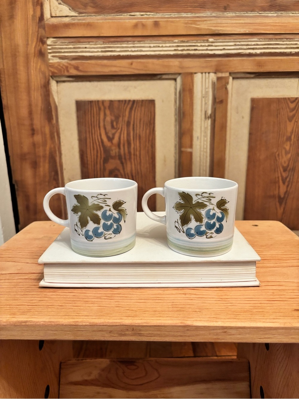 Blue Grapes Ironstone Mugs- Pair